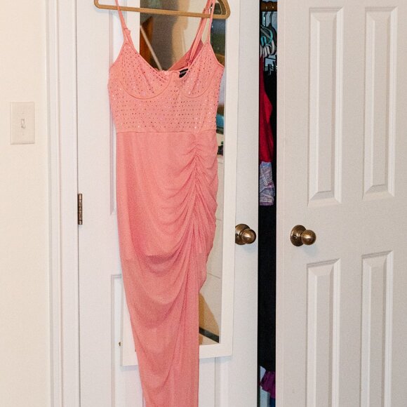 Pink Asymmetrical Maxi Dress by PRETTYLITTLETHING - Picture 3 of 6